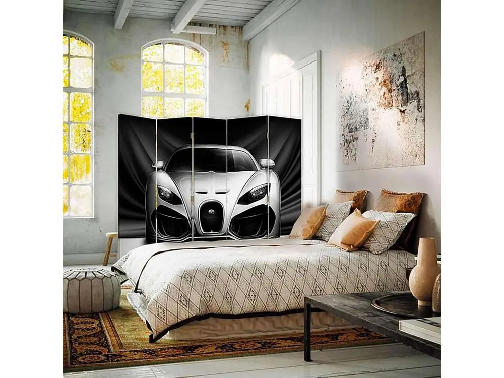 Coffre de rangement Paravent voiture sportive 5 volets - 180 x 150 cm - 2 faces R° V° + rotation 360°