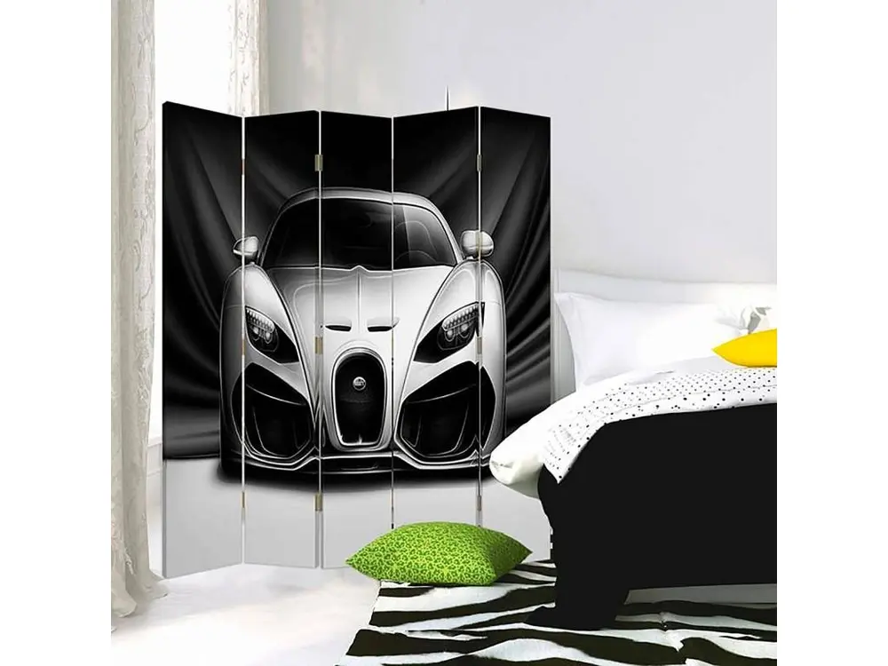 Coffre de rangement Paravent voiture sportive 5 volets - 180 x 150 cm - 2 faces R° V° + rotation 360°