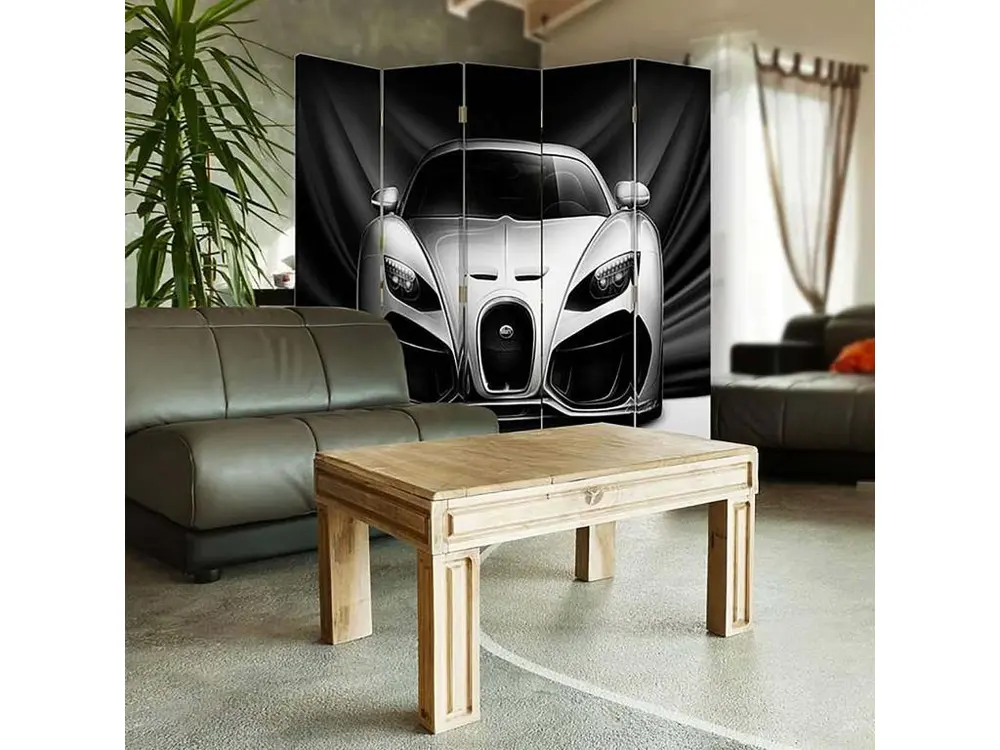 Coffre de rangement Paravent voiture sportive 5 volets - 180 x 150 cm - 2 faces R° V° + rotation 360°