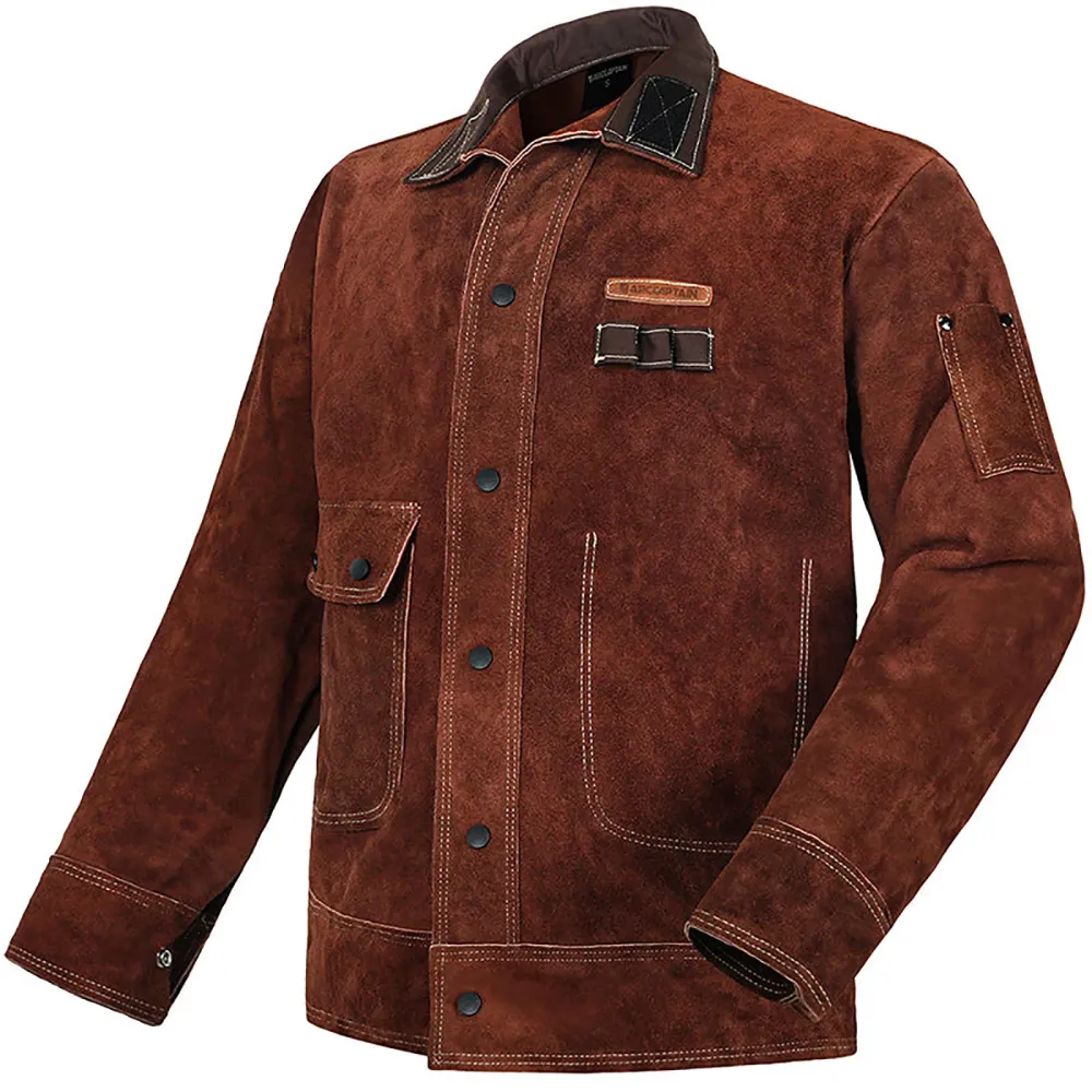 Heavy Duty Cowhide Welding Jacket Brown En cuir souple Coat