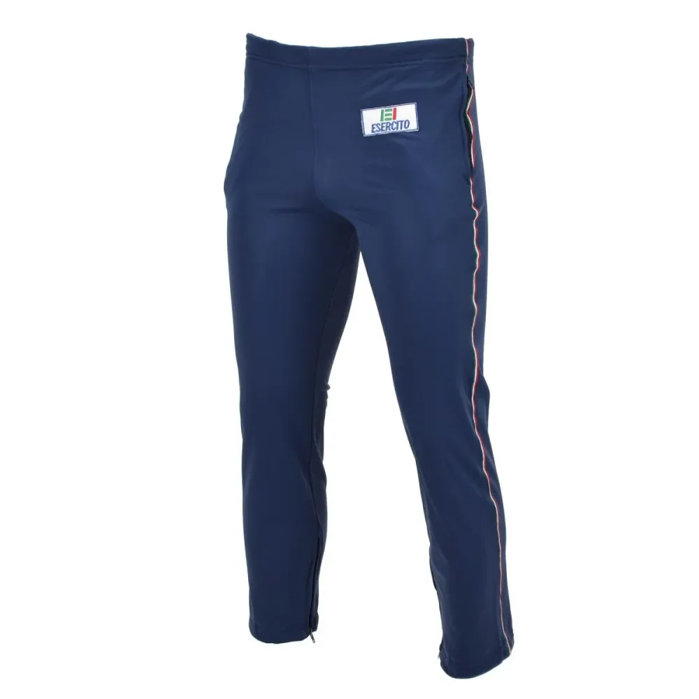 Pantalon de sport militaire italien sincère avec logo Esercito et poignets à glissière aux chevilles, bleu