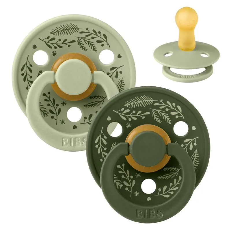 BIBS Rund Colour Sut - 2-Pak - Str. 2 - Naturgummi - Holiday Leaf - Hunter Vert olive