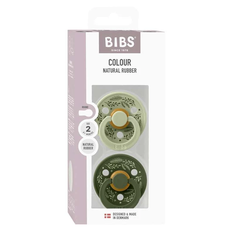 BIBS Rund Colour Sut - 2-Pak - Str. 2 - Naturgummi - Holiday Leaf - Hunter Vert olive
