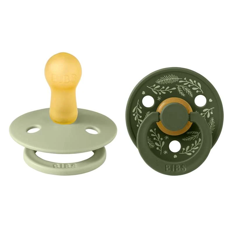 BIBS Rund Colour Sut - 2-Pak - Str. 2 - Naturgummi - Holiday Leaf - Hunter Vert olive