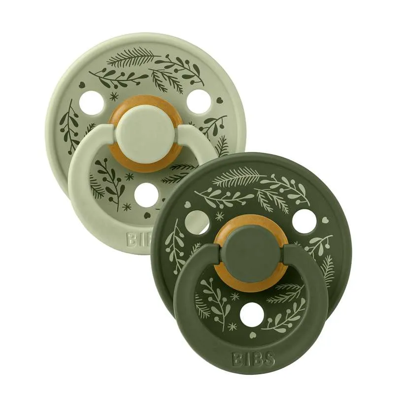 BIBS Rund Colour Sut - 2-Pak - Str. 2 - Naturgummi - Holiday Leaf - Hunter Vert olive