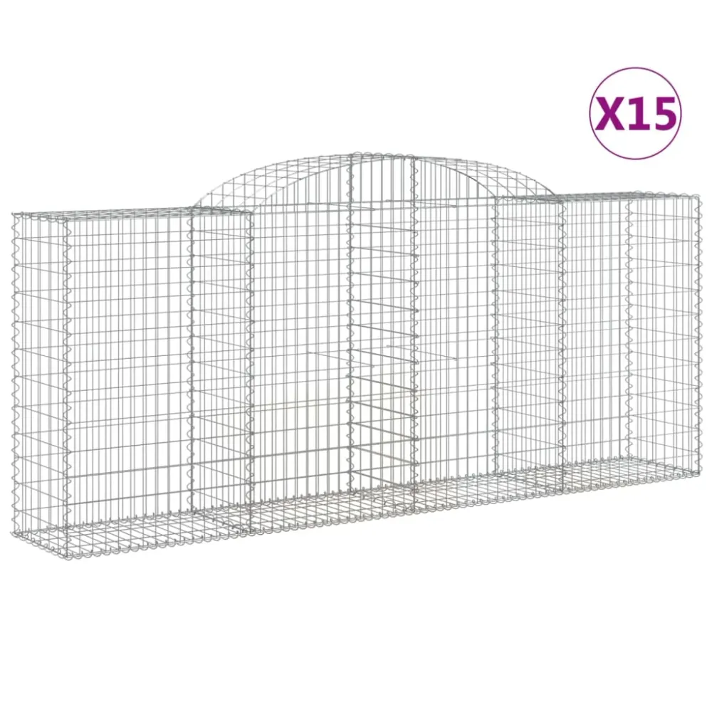 Filet de sécurité Paniers à gabions clôture cage mur de soutènement arqués 15 pcs 300 x 50 x 120/140 cm fer galvanisé Arge...