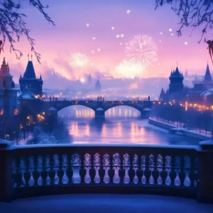 Filet de sécurité Toile de fond pour photos du Nouvel Rivière gelée Feux d'artifice Lueur Toile de fond nocturne TWW512-29