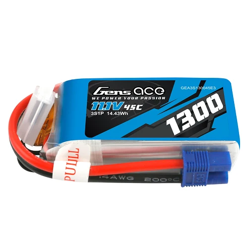 Gens Ace 1300mAh 3S1P 11.1V 45C Lipo Battery Pack EC3 Plug RC Plane
