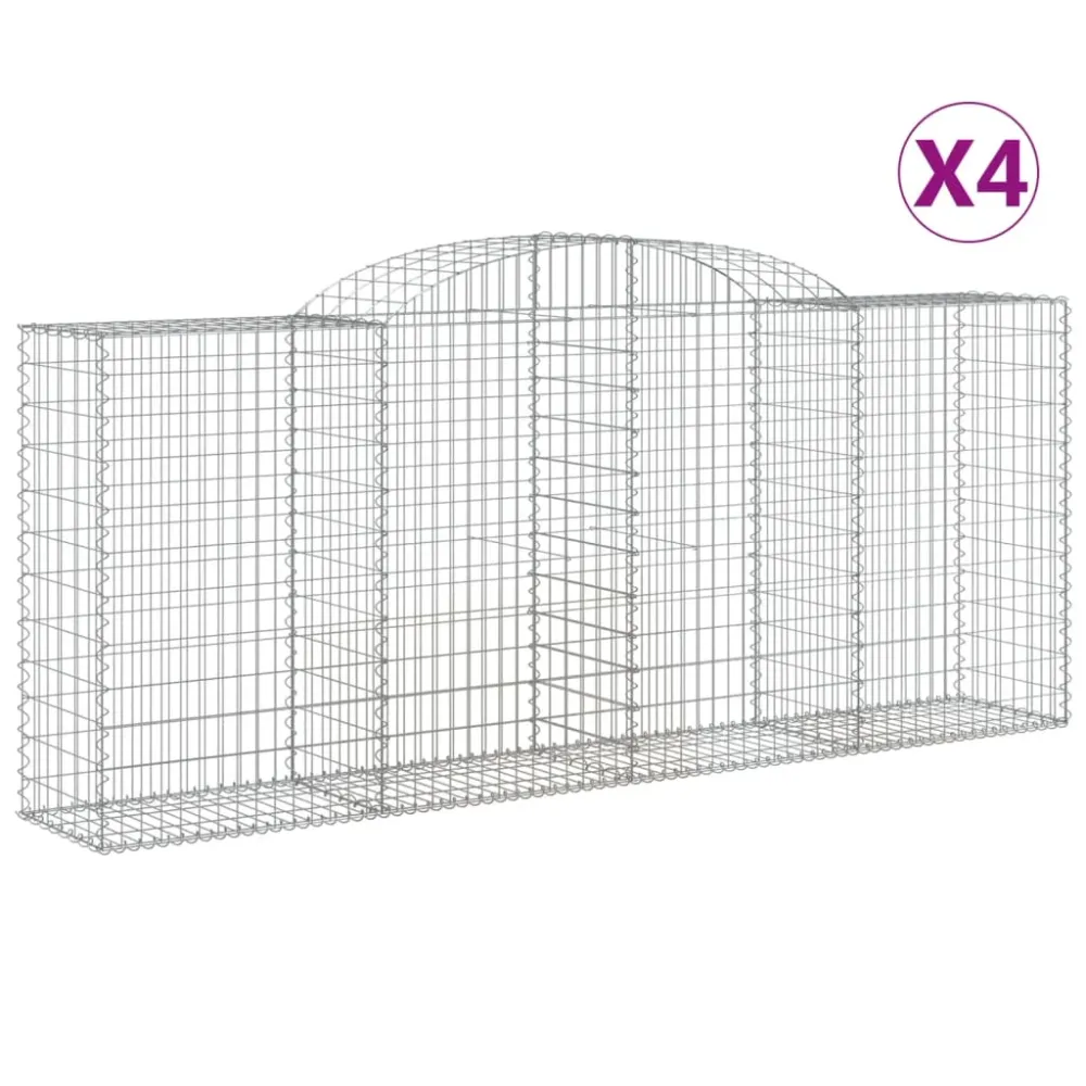Lot de 4 paniers à gabions clôture cage mur de soutènement arqués 300 x 50 x 120/140 cm fer galvanisé Argent 02_0041465