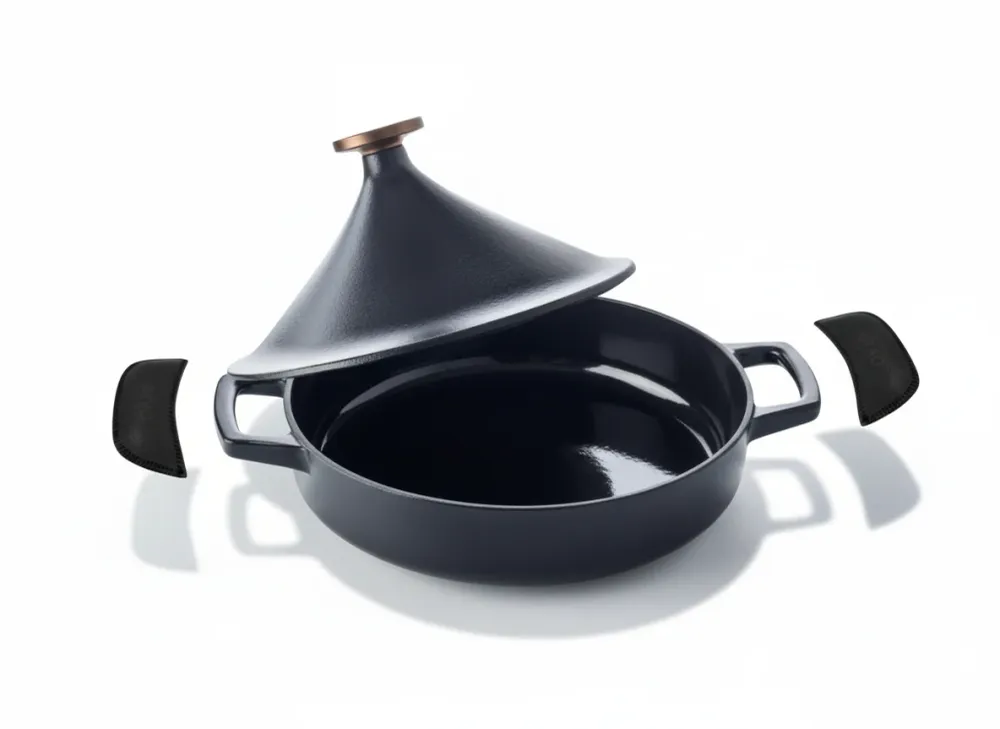 Protection pare-brise Alva Tajine Nori Gietijzer ø 28 cm 3 liter + Gratis Leren Handvaten - geëmailleerde anti-aanbaklaag