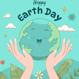 Toile de fond Joyeuse Journée de la Terre Mignon Terre Souriante avec Mains GTY3-64 | Résistant aux UV | Anti-déchirure