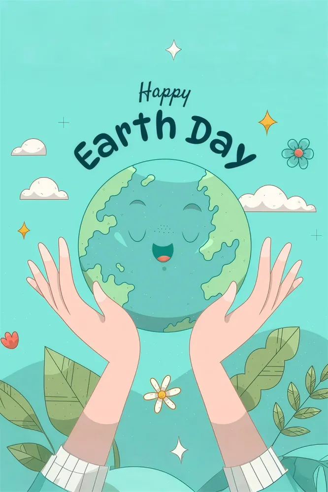 Toile de fond Joyeuse Journée de la Terre Mignon Terre Souriante avec Mains GTY3-64 | Résistant aux UV | Anti-déchirure