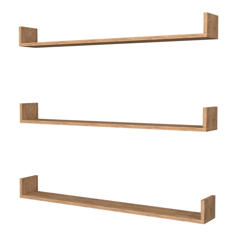 Lot de 3 étagères murales 12 x 120 x 15 cm effet chêne 03_0007077