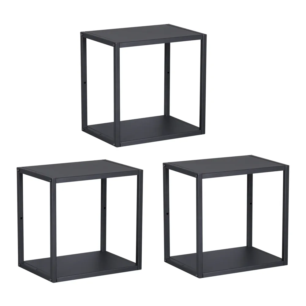 Set de 3 étagères murales acier 28 x 28 x 20 cm noir 03_0010637 résistant aux hydrocarbures