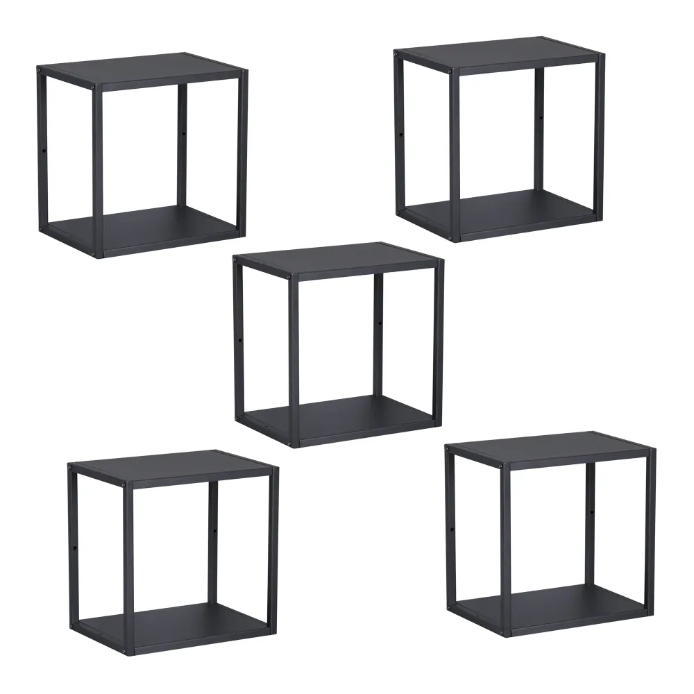 Set de 5 étagères murales acier 28 x 28 x 20 cm noir 03_0010663 | Antidérapant |