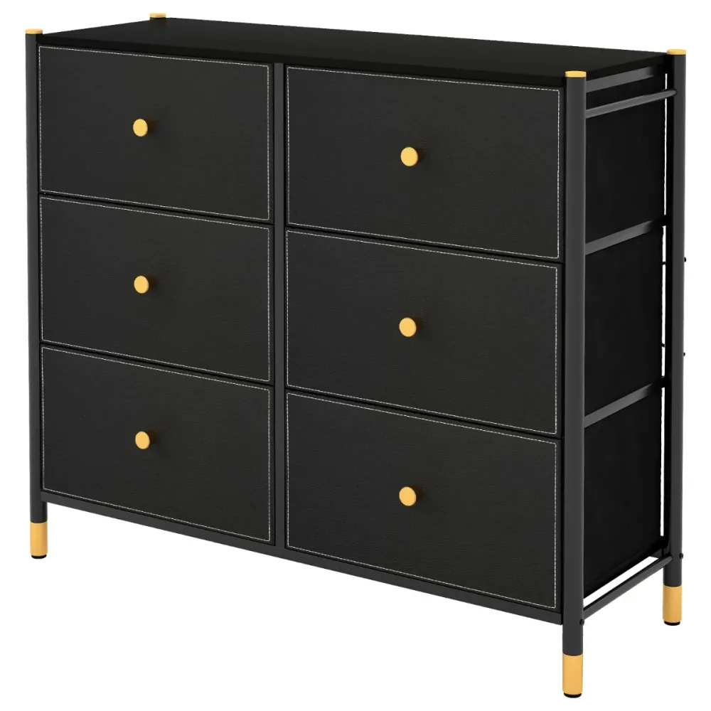 Commode à 6 tiroirs pour salle de séjour 89 x 30 x 76,5 cm espace de rangement optimisé novateur en MDF noir 20_0011563
