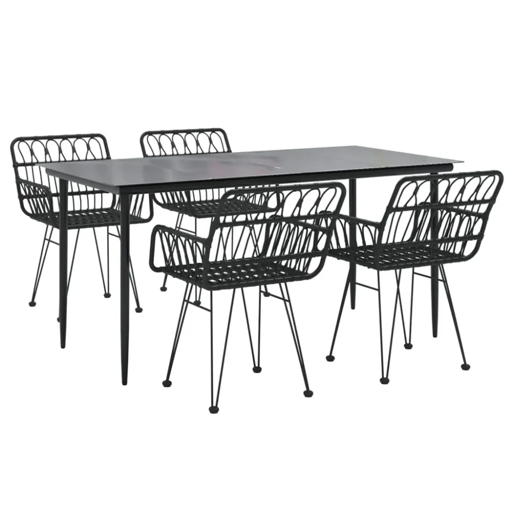 Mobilier à dîner de jardin 5 pièces noir résine tressée 02_0014783