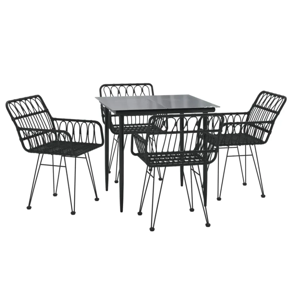 Mobilier à dîner de jardin 5 pièces noir résine tressée 02_0014792