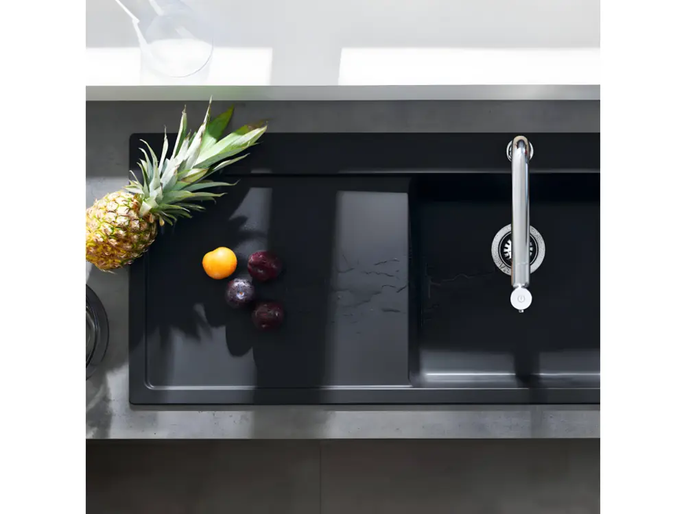 Evier à encastrer 1 bac HANSGROHE S51 450 égouttoir à gauche avec vidage auto noir graphite