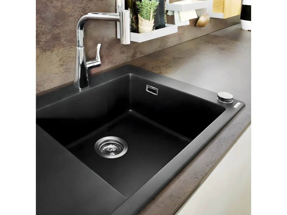 Evier à encastrer 1 bac HANSGROHE S51 450 égouttoir à gauche avec vidage auto noir graphite