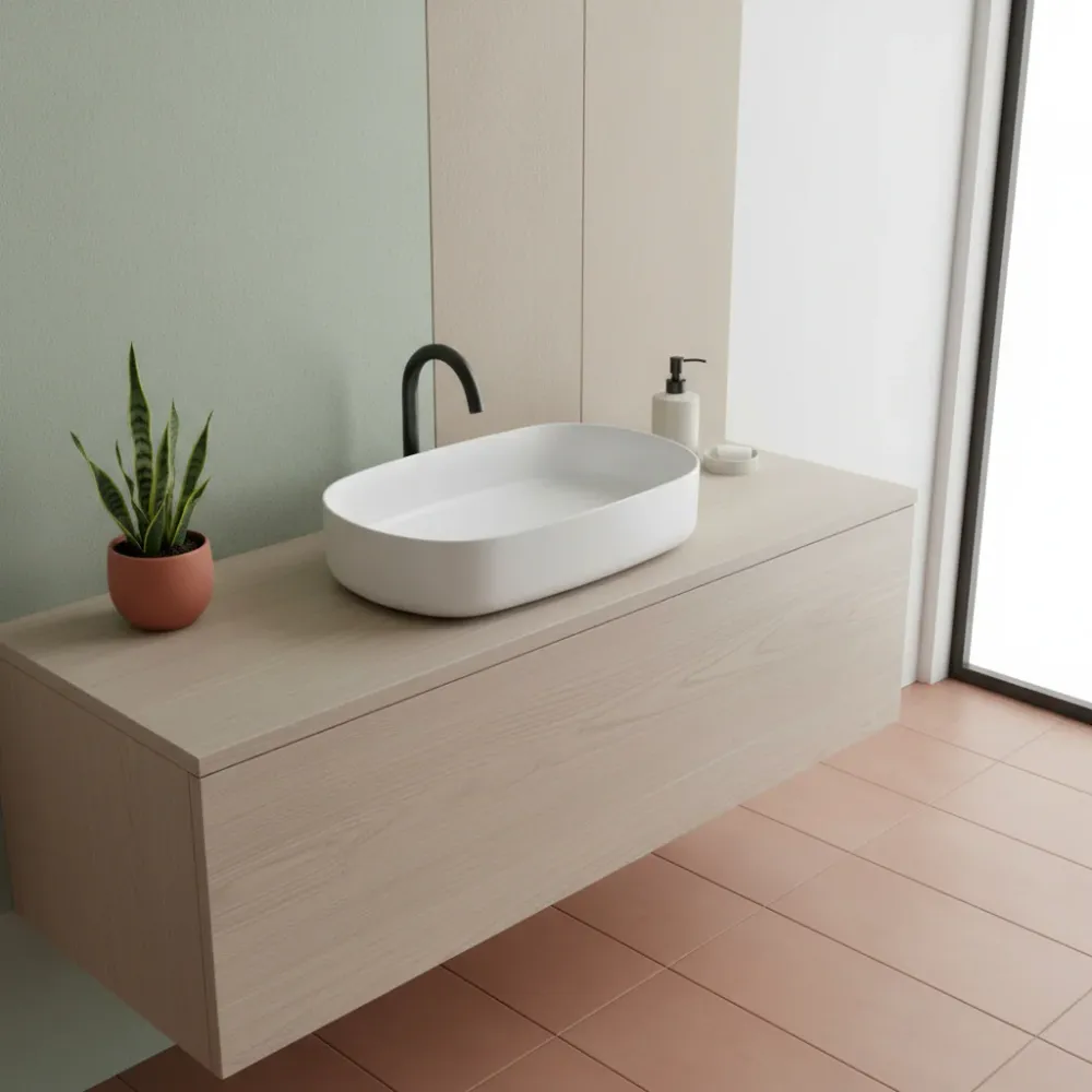 Lavabo d'appoggio ovale senza foro BathCore série Infinity 55x36 couleur Blanc Brillant