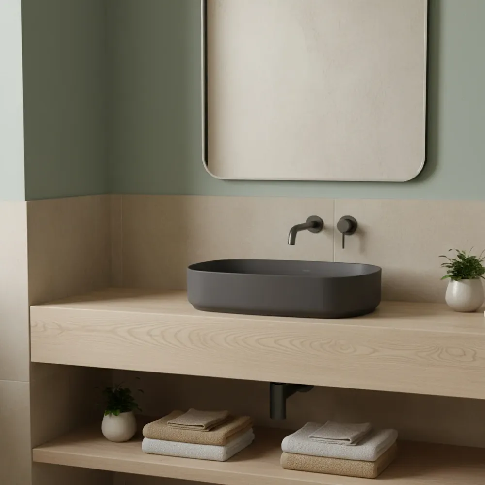 Lavabo d'appoggio ovale senza foro BathCore série Infinity 55x36 couleur Anthracite Mat