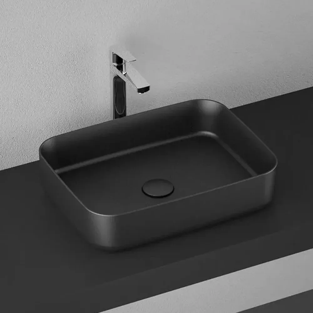 Lavabo d'appoggio rectangulaire sans trou BathCore série Infinity 50x36 couleur Noir Mat