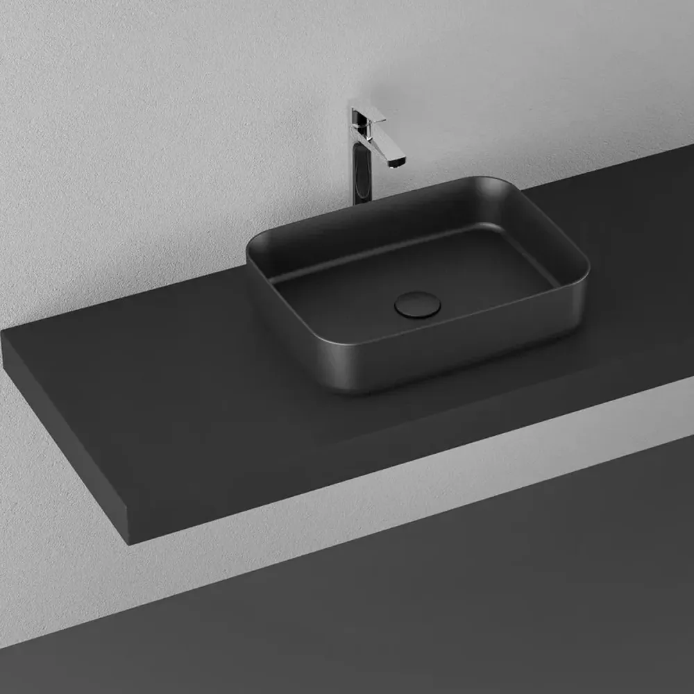 Lavabo d'appoggio rectangulaire sans trou BathCore série Infinity 50x36 couleur Noir Mat