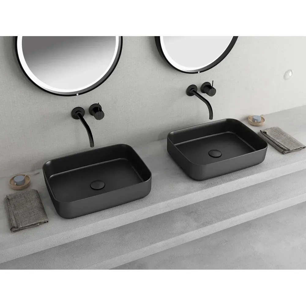 Lavabo d'appoggio rectangulaire sans trou BathCore série Infinity 50x36 couleur Noir Mat