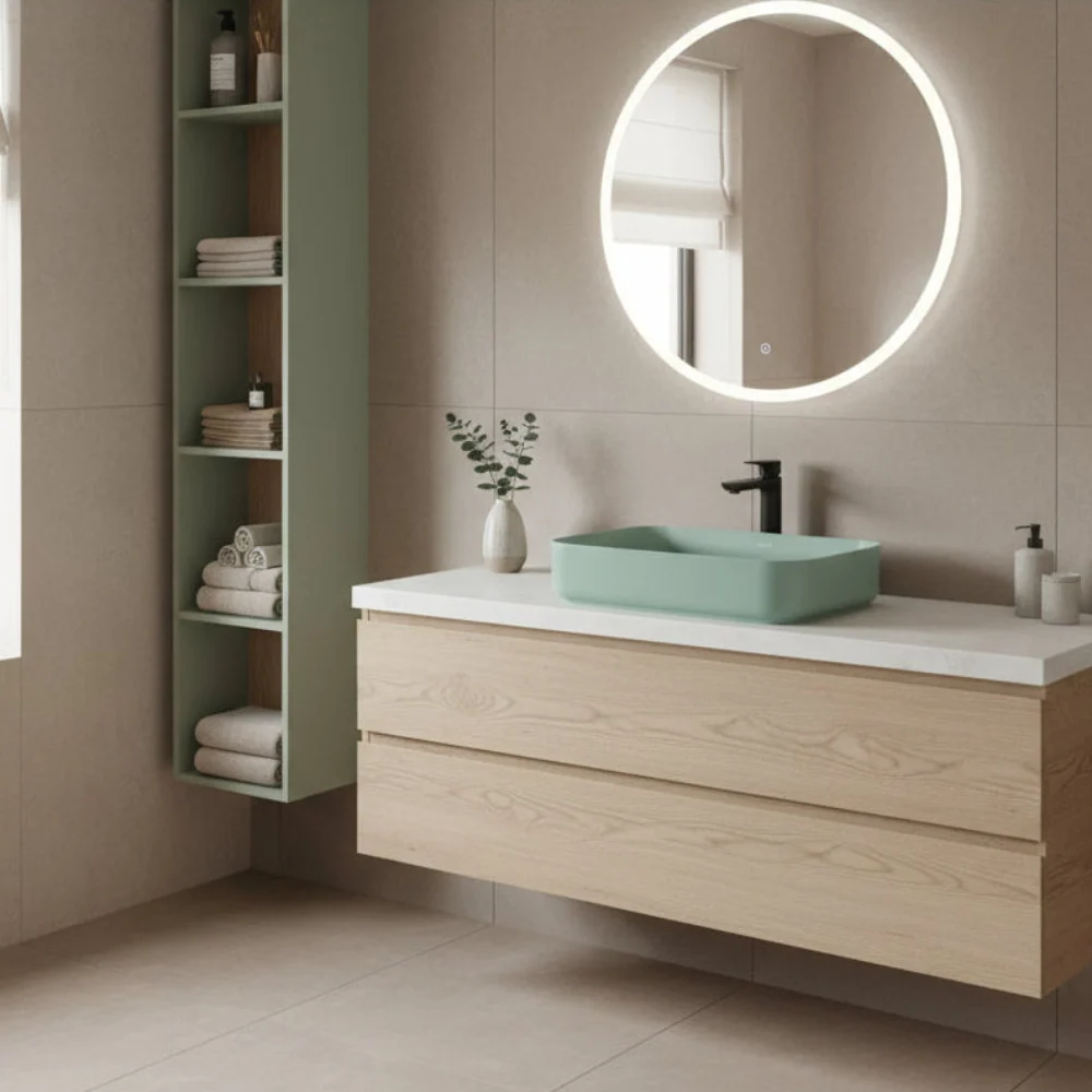 Lavabo d'appoggio rectangulaire sans trou BathCore série Infinity 50x36 couleur Menthe Mat