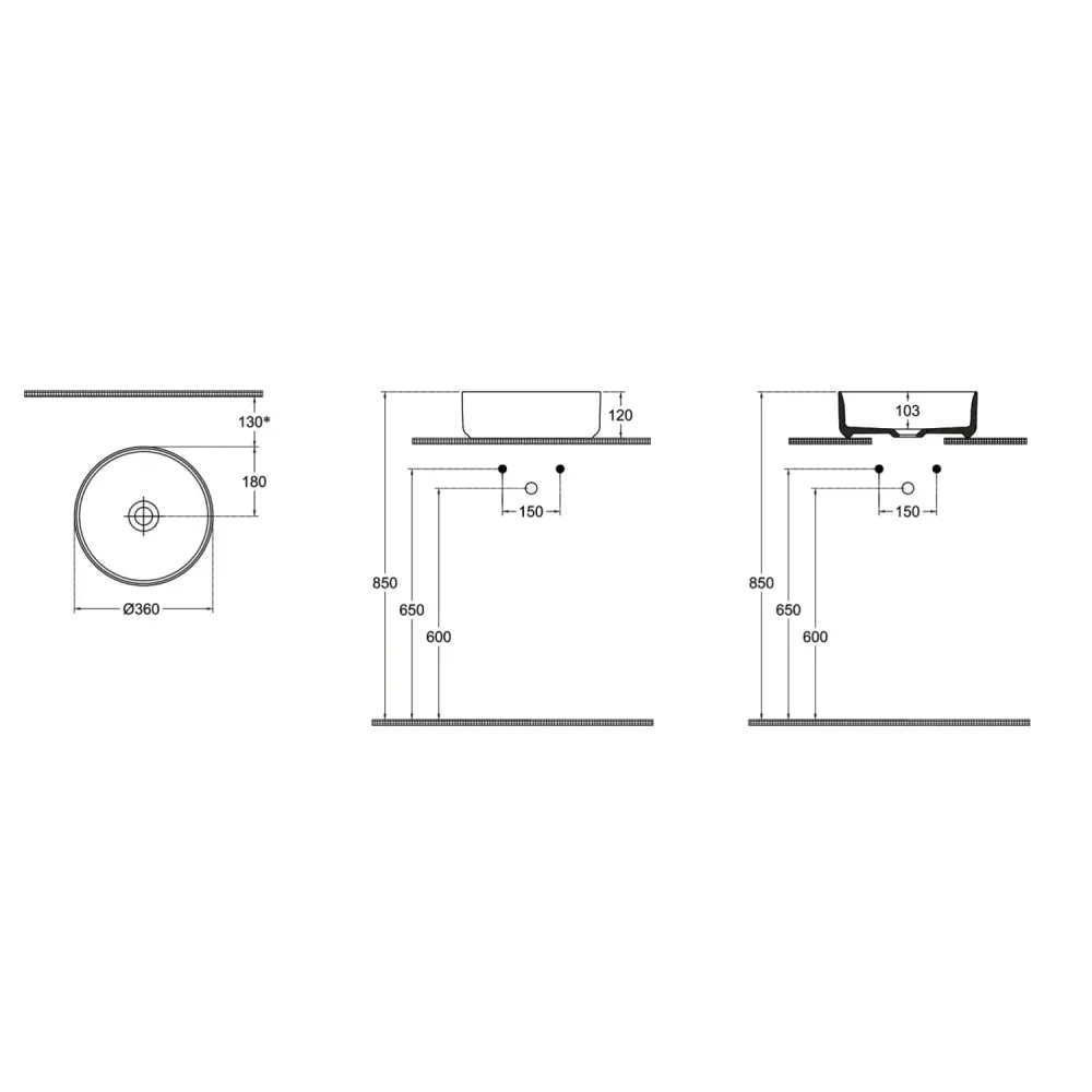 Lavabo d'appoggio rond sans trou BathCore série Infinity 36 cm couleur Menthe Mat