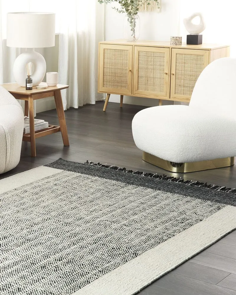 Vloerkleed wol zwart/wit 140 x 200 cm KETENLI