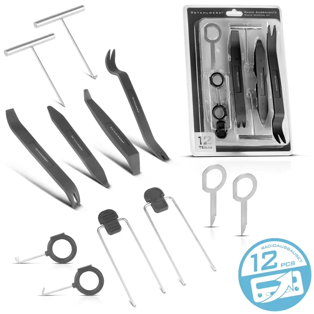 Extension de la radio Steelworks KFZ 12 pièces | Ensemble d'outils de démontage pour l'expansion des radios de voiture, de...