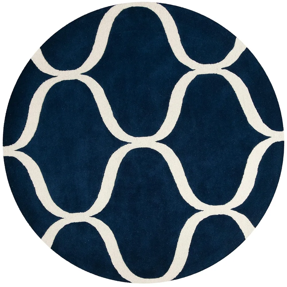 Chaîne de transmission Round Blue & Blanc pur Super Soft New Zealand Wool Rug