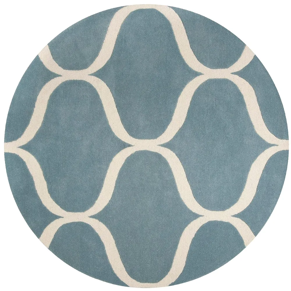 Pneu tout-terrain quad Round Blue & White Super Souple New Zealand Wool Rug