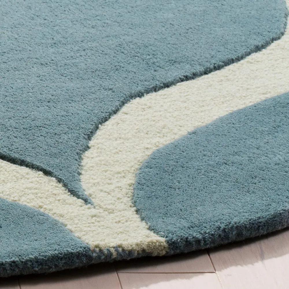 Pneu tout-terrain quad Round Blue & White Super Souple New Zealand Wool Rug
