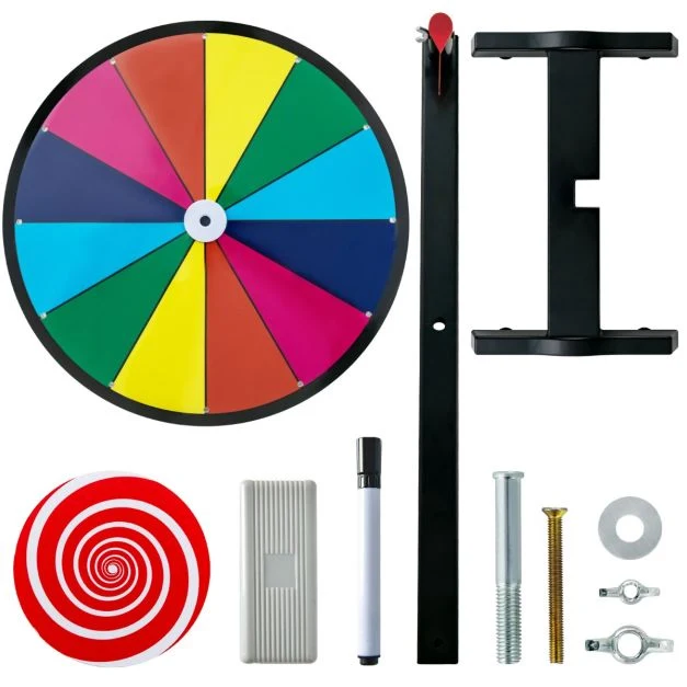 Roue de la fortune 15 pouces (dia.38 cm) - 12 emplacements prize wheel avec marqueur effaceur base antidérapante 20_0009173
