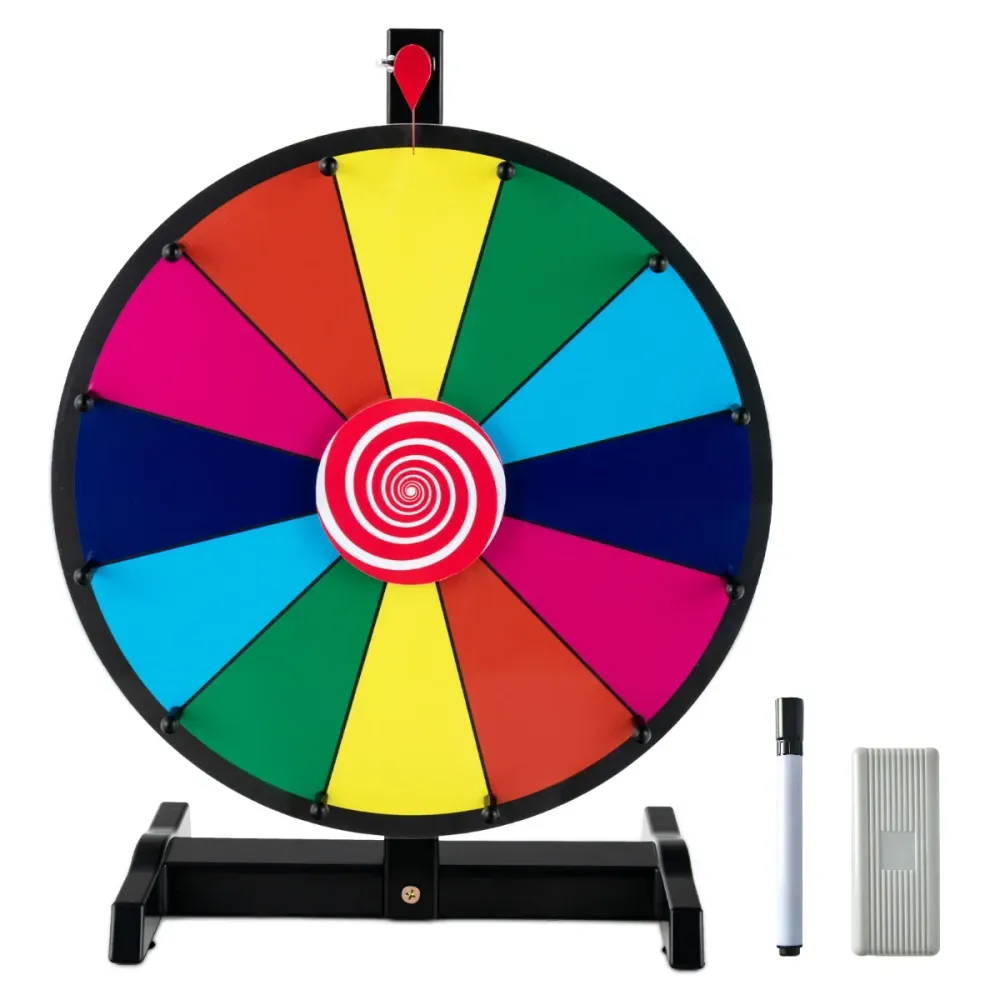 Roue de la fortune 15 pouces (dia.38 cm) - 12 emplacements prize wheel avec marqueur effaceur base antidérapante 20_0009173