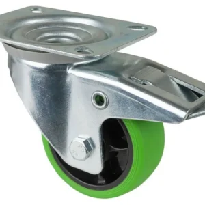 Roulette de transport pivotante BS Rollers avec frein roue en caoutchouc thermoplastique pneu vert roulement à rouleaux pl...