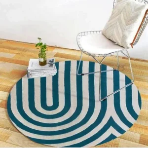 Round Blue & Blanc pur Super Soft New Zealand Wool Rug
