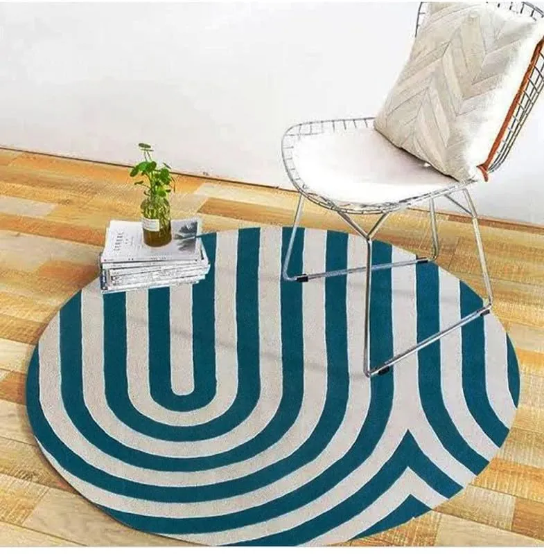 Round Blue & Blanc pur Super Soft New Zealand Wool Rug