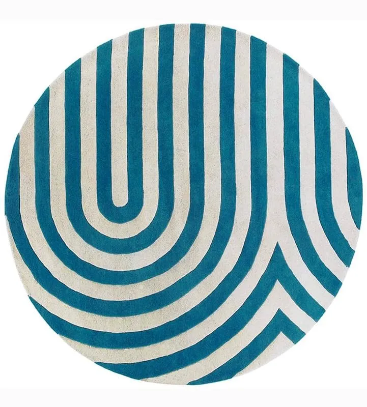 Round Blue & Blanc pur Super Soft New Zealand Wool Rug