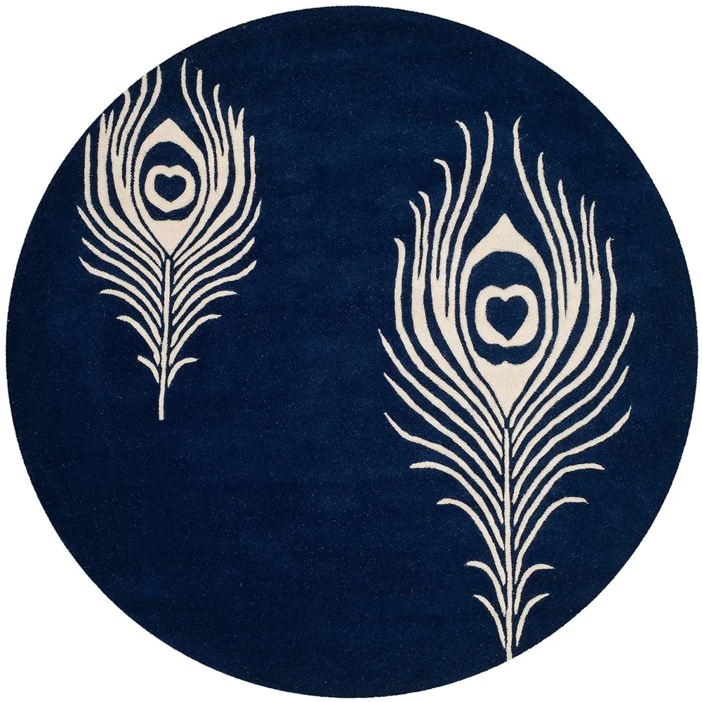 Round Blue Feather Super Soft Récent Zealand Wool Rug