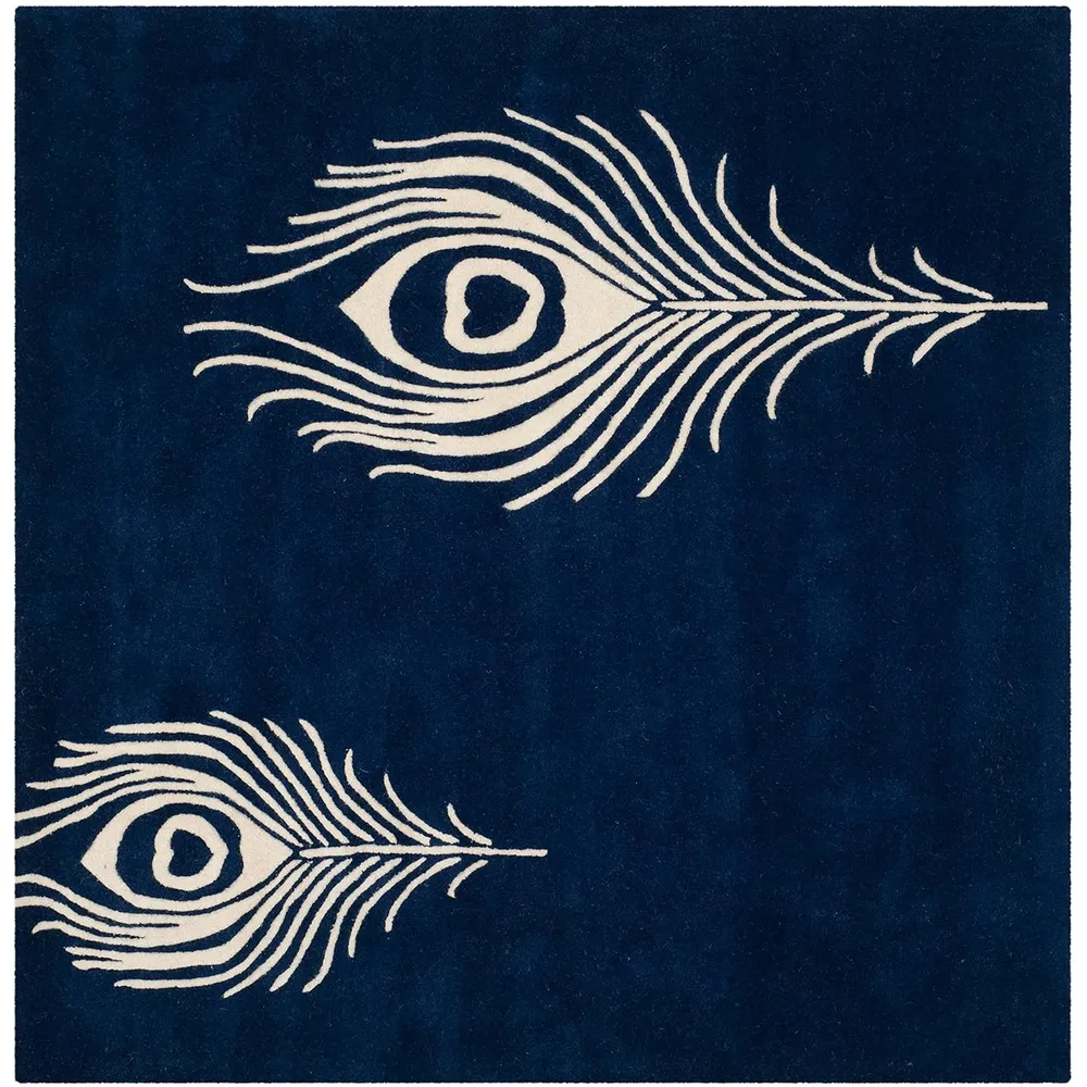 Round Blue Feather Super Soft Récent Zealand Wool Rug