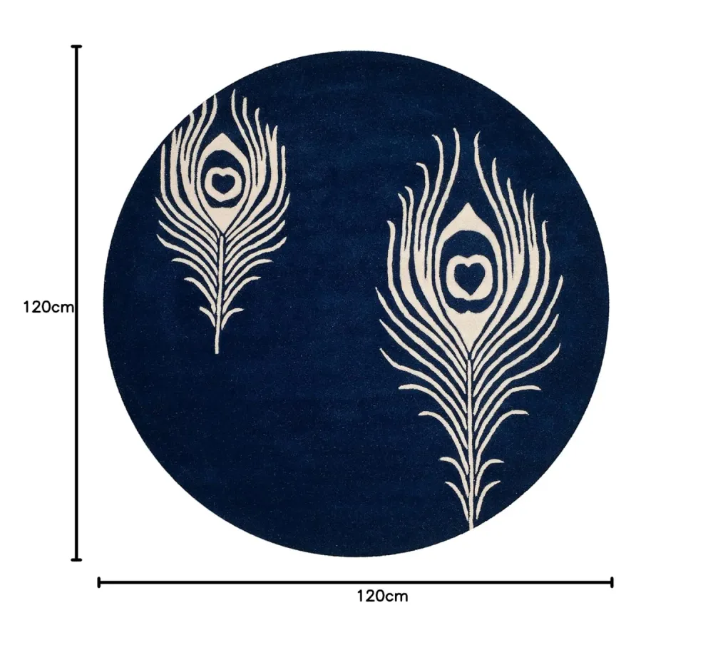 Round Blue Feather Super Soft Récent Zealand Wool Rug
