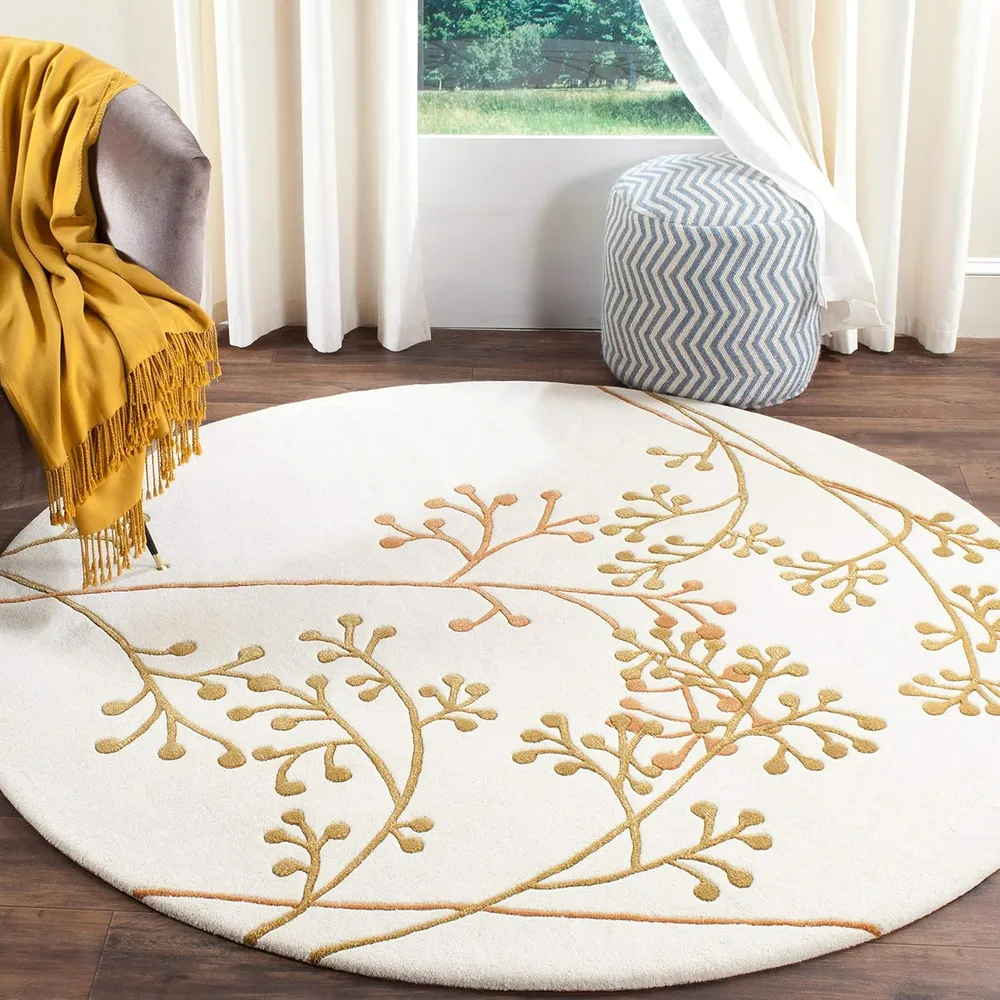 Round Cream & Gold Super Soft Récent Zealand Wool Rug