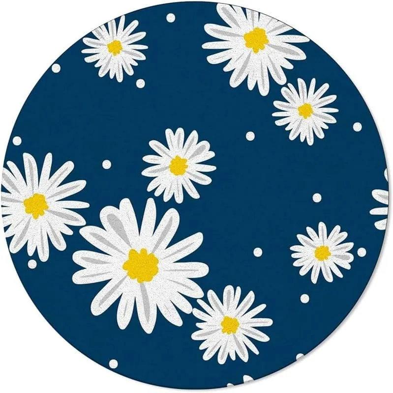 Round Floral Blue & White Super Soft Neuf Zealand Wool Rug