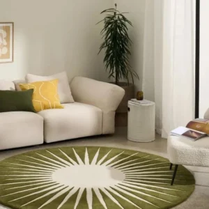 Round Green & White Super Soft Récent Zealand Wool Rug avec meilleure adhérence