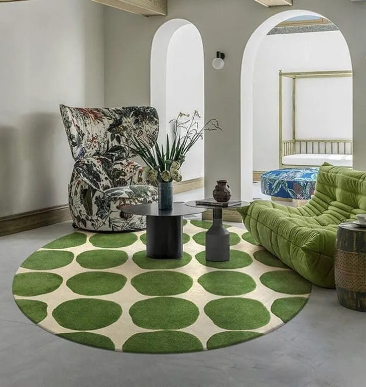 Round Vert olive & White New Zealand Wool Rug pour quads utilitaires