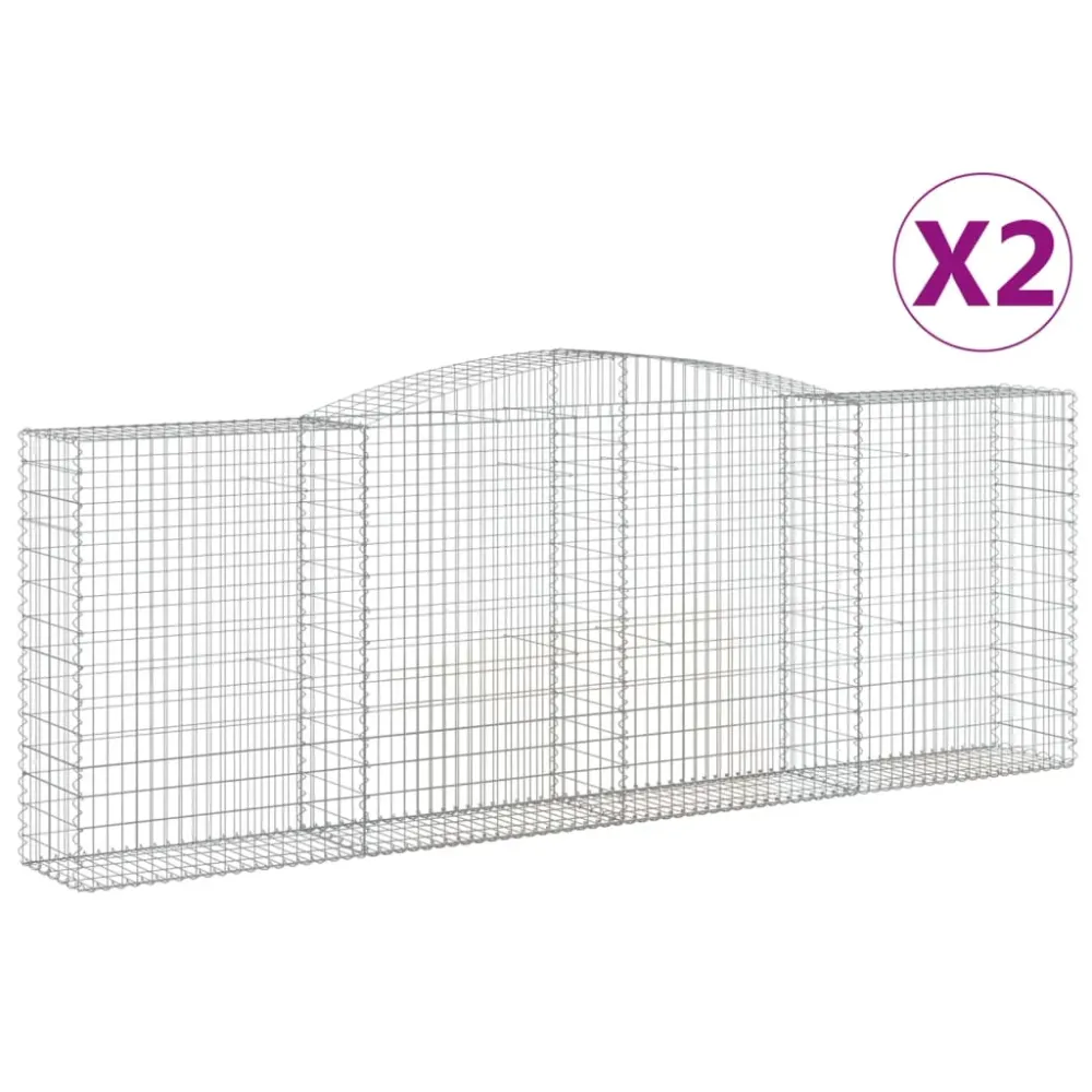 Lot de 2 paniers à gabions clôture cage mur de soutènement arqués 400 x 50 x 140/160 cm fer galvanisé Argent 02_0041404